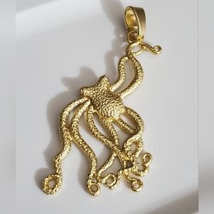 BIG Octopus pendant Gold matte necklace chain ocean beach vtg style sea